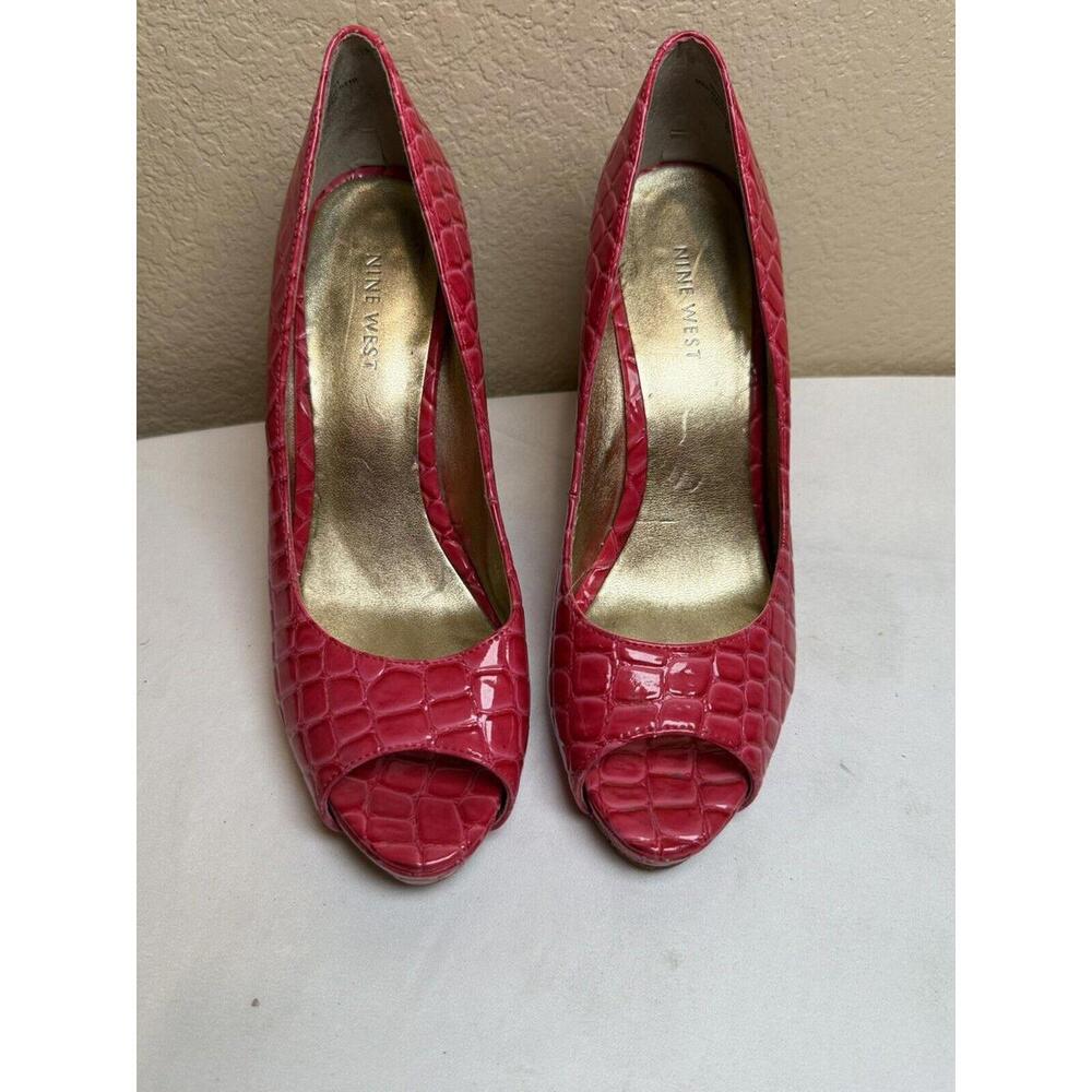 Nine West LIATRISO Womens Heels US 7M Pink Vegan Snake Embossed Party